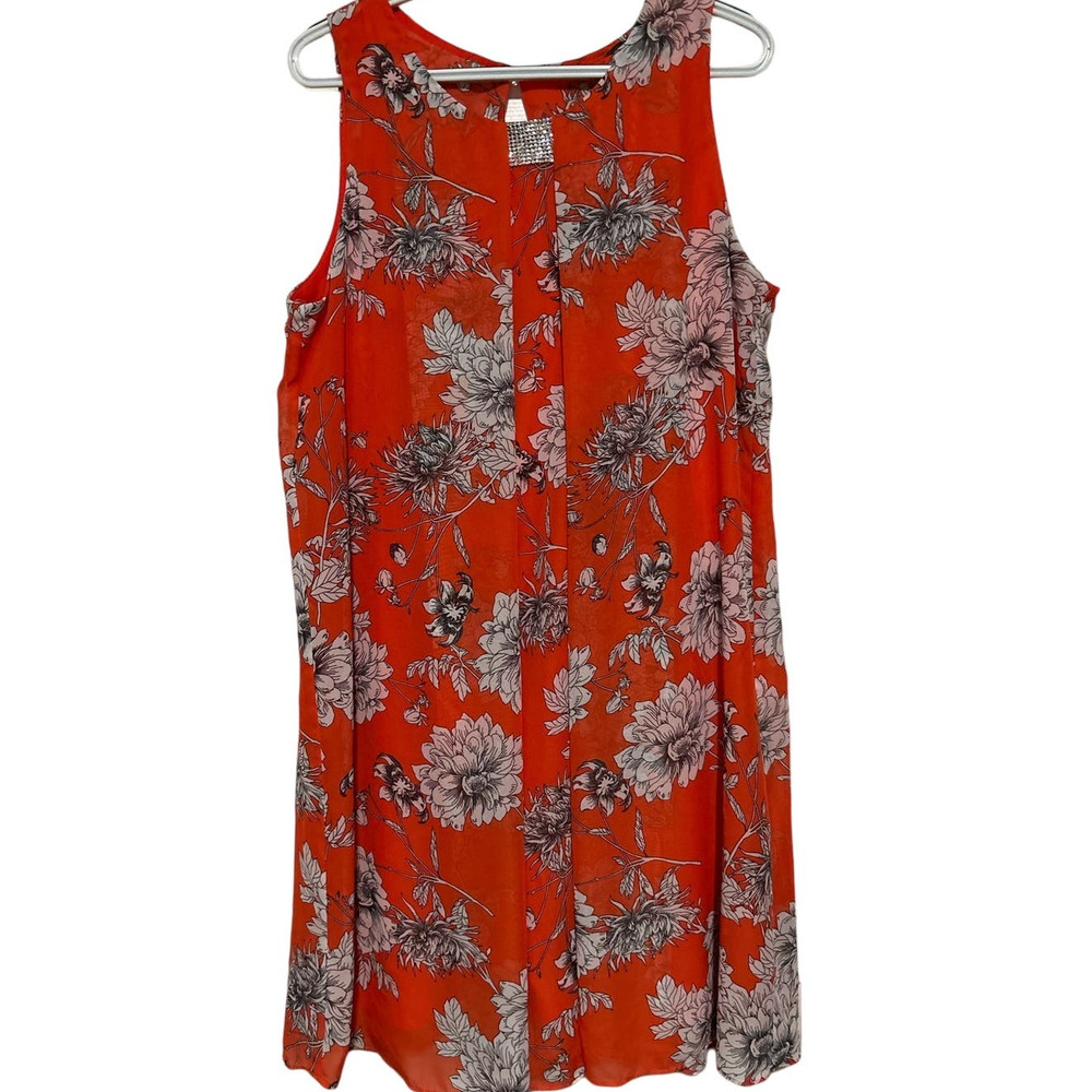 JBS‎ Women's Floral Orange Pleated Sleeveless Summer Dress Size 16